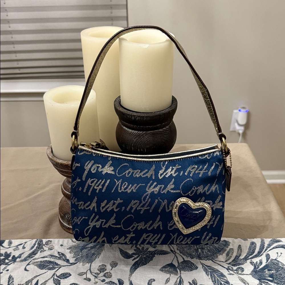 Coach Navy Shoulder Bag with Heart Detail